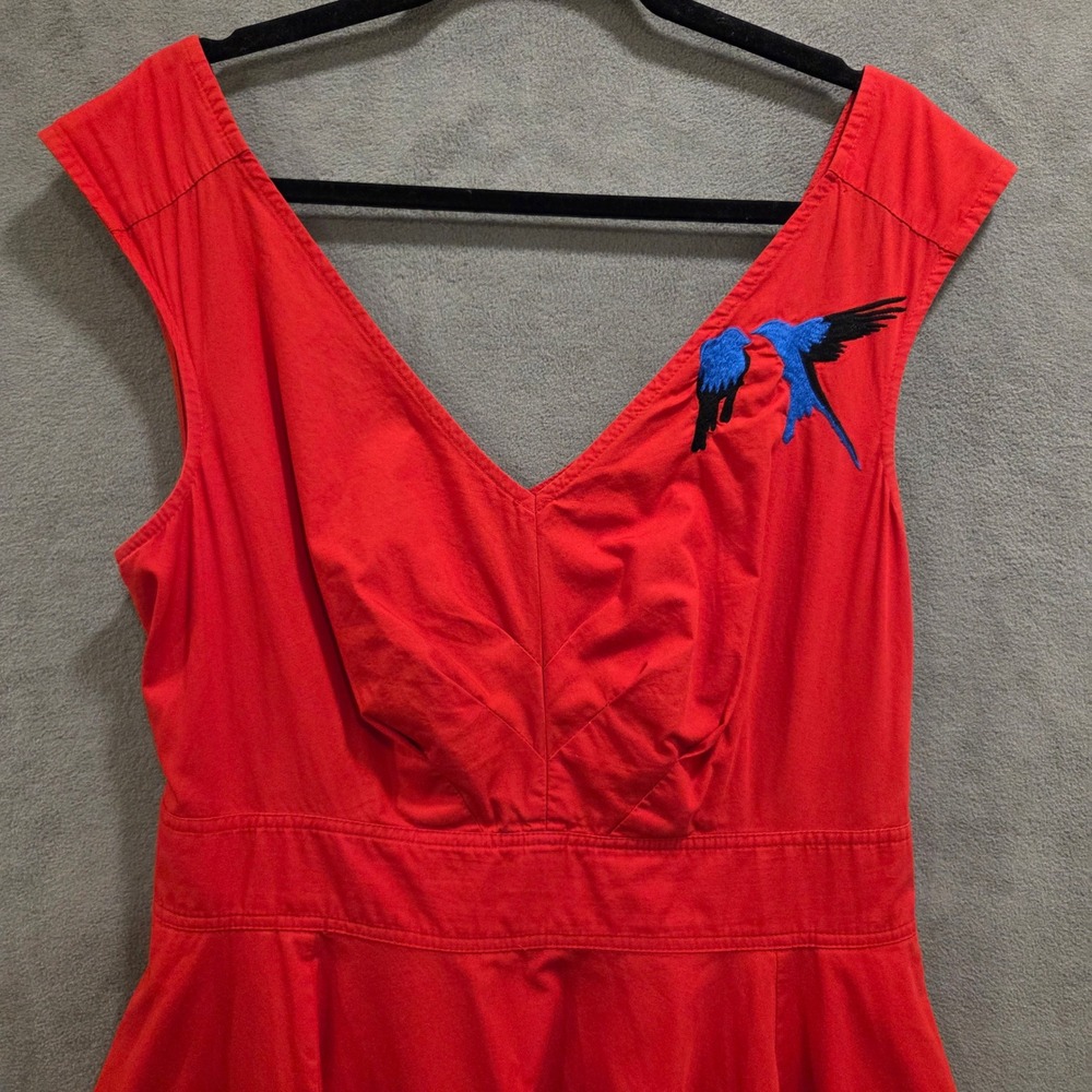 eShakti Embroidered Midi Dress Women's Size 1X 16W Bird Rockabilly Pockets - Picture 3 of 16